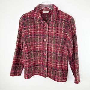 Weave of the Irish Wool Blend Red Tartan Plaid Handcrafted Woven‎ Jacket Small